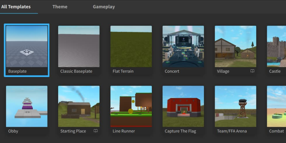 Roblox game creation menu